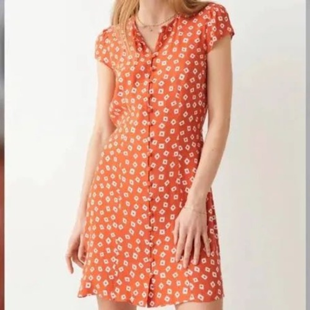 & Other‎ Stories Orange Geometric Diamond Print Button Front Mini Dress Size 8